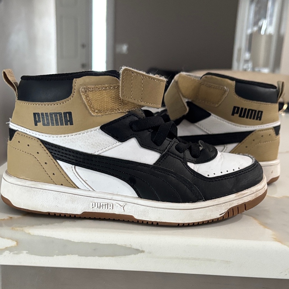 Puma Kids High-Top Sneakers - Black, White, and Tan